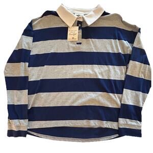 NWT Belle du Jour Women’s Sz XL Long Sleeve Rugby Polo Shirt Navy Gray Striped